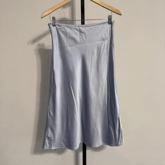 Club Monaco Silk Charmeuse Pale Blue Midi Skirt Size 4 Designer MSRP $268 - Picture 5 of 7
